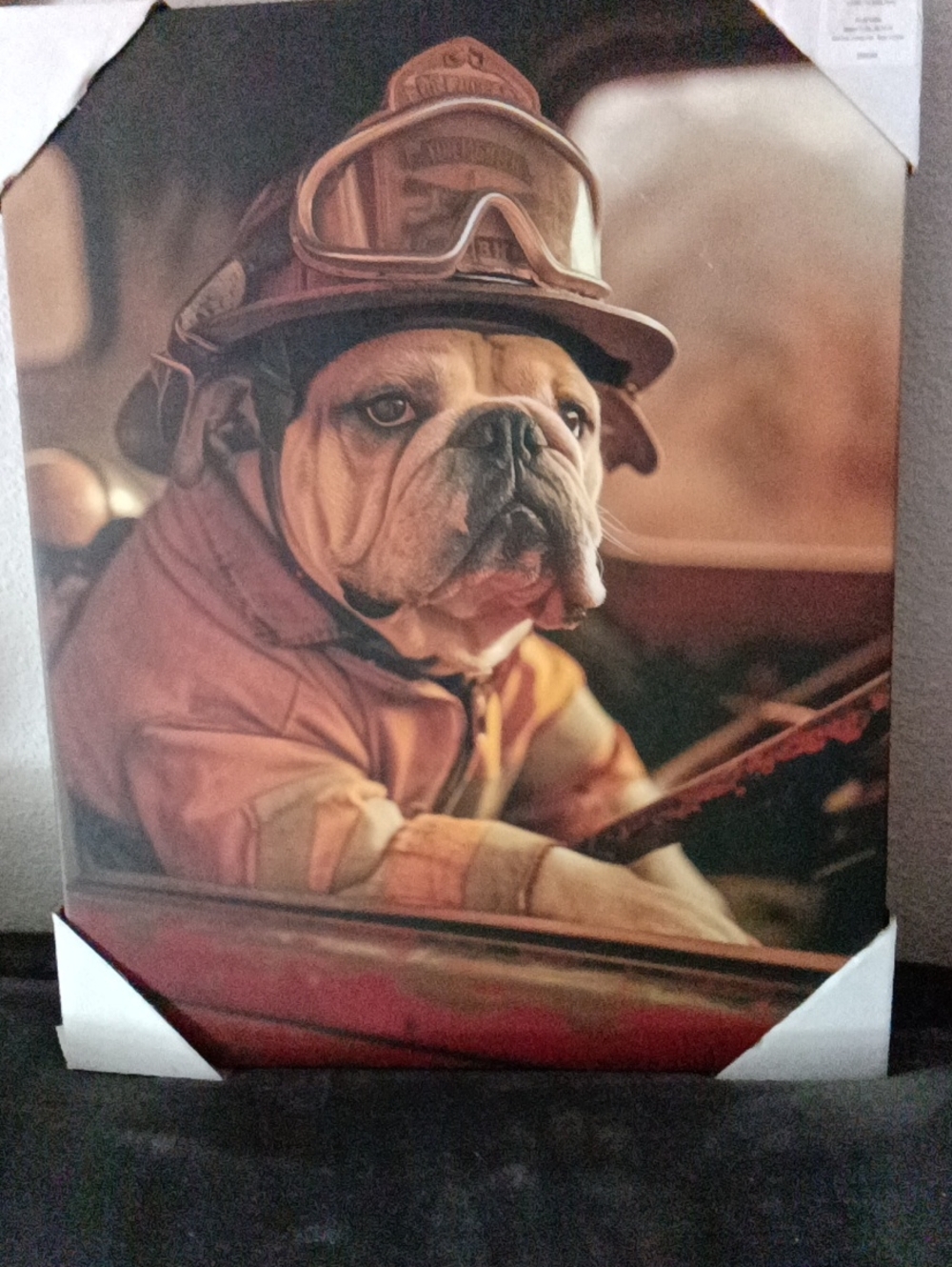 Hobby Lobby Brown Bulldog Firefighter Canvas Art